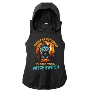 Funny Angry Cat Witch Buckle Up Buttercup Halloween Ladies PosiCharge Tri-Blend Wicking Draft Hoodie Tank