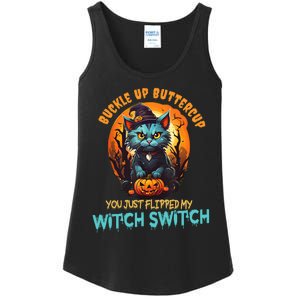 Funny Angry Cat Witch Buckle Up Buttercup Halloween Ladies Essential Tank