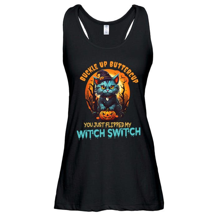 Funny Angry Cat Witch Buckle Up Buttercup Halloween Ladies Essential Flowy Tank