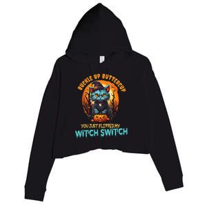 Funny Angry Cat Witch Buckle Up Buttercup Halloween Crop Fleece Hoodie