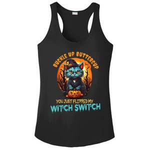 Funny Angry Cat Witch Buckle Up Buttercup Halloween Ladies PosiCharge Competitor Racerback Tank