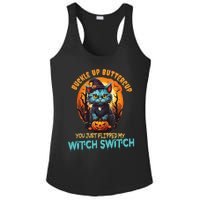 Funny Angry Cat Witch Buckle Up Buttercup Halloween Ladies PosiCharge Competitor Racerback Tank