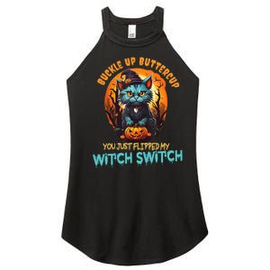 Funny Angry Cat Witch Buckle Up Buttercup Halloween Women's Perfect Tri Rocker Tank