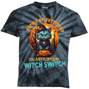 Funny Angry Cat Witch Buckle Up Buttercup Halloween Kids Tie-Dye T-Shirt