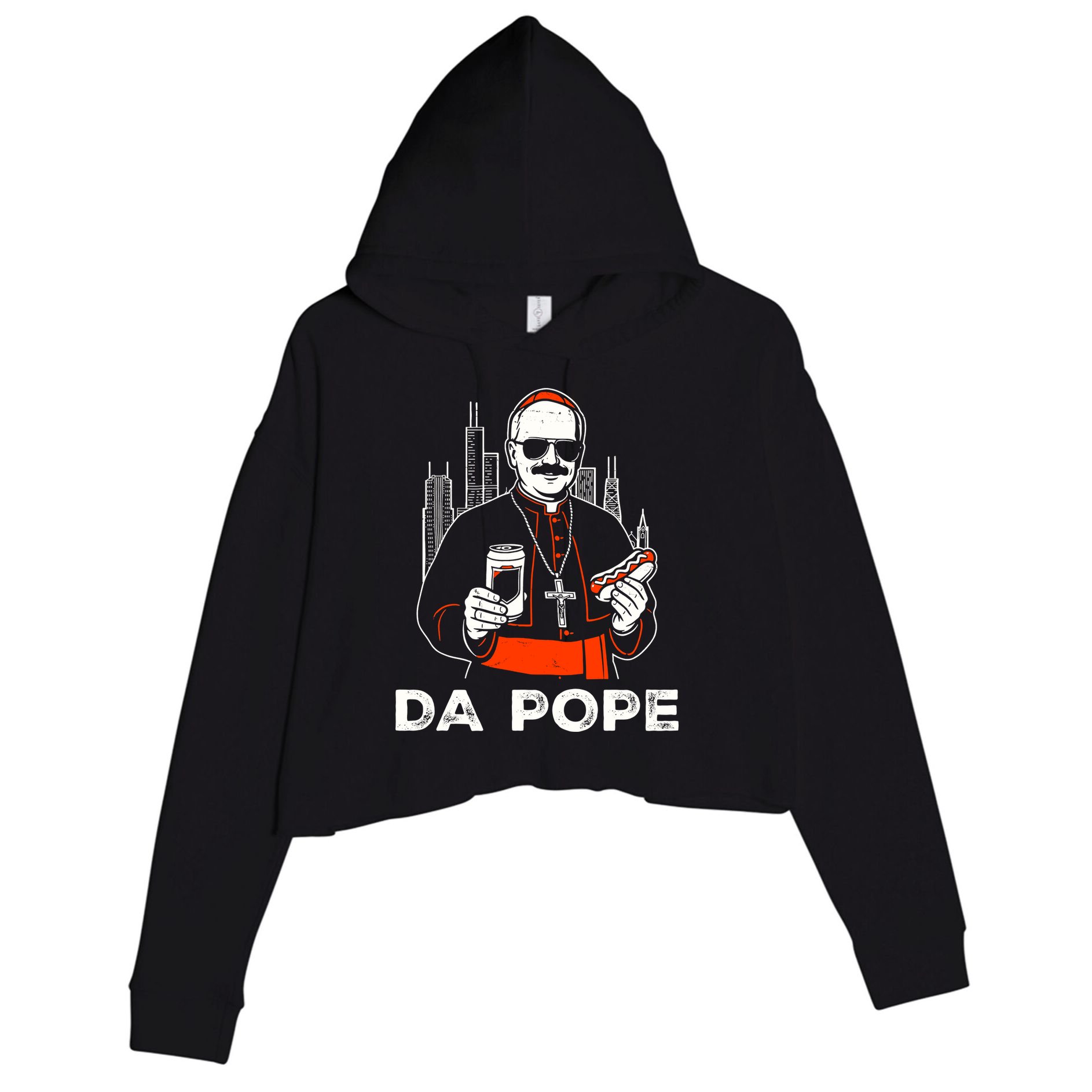 From America Chicago Da Pope Leo XIV Funny Vintage Crop Fleece Hoodie