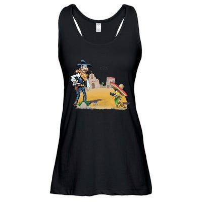 Fun American Cow In A Snakebite Showdown Ladies Essential Flowy Tank