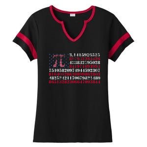 Funny and cool school teacher American flag Pi day Ladies Halftime Notch Neck Tee