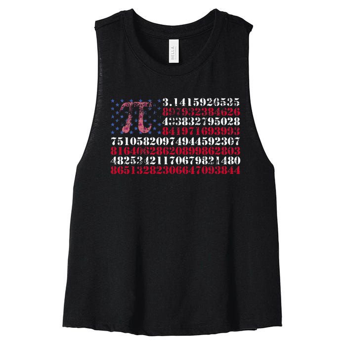 Funny and cool school teacher American flag Pi day Women's Racerback Cropped Tank