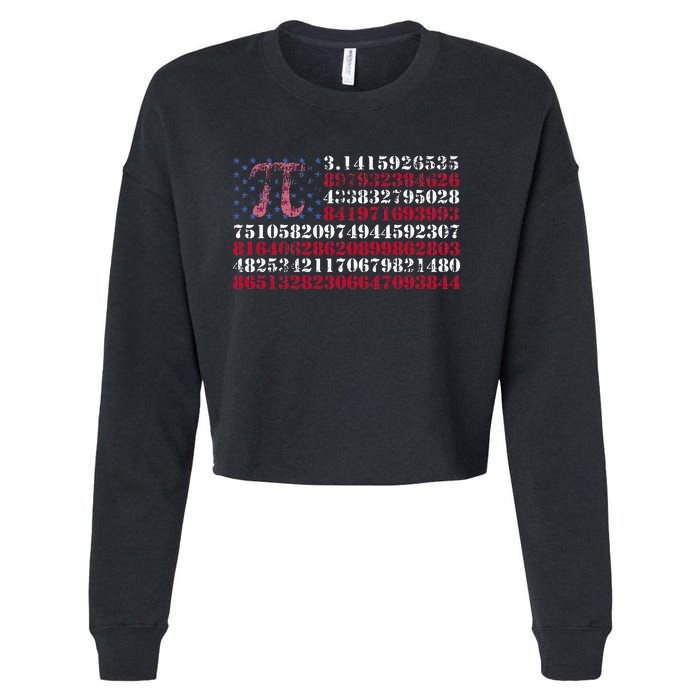 Funny and cool school teacher American flag Pi day Cropped Pullover Crew