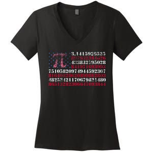 Funny and cool school teacher American flag Pi day Women's V-Neck T-Shirt