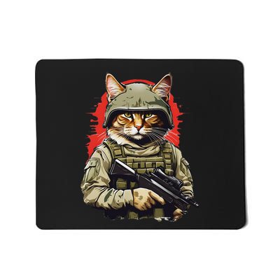 Funny Army Cat With Gun Soldier Warrior Kitty Mousepad
