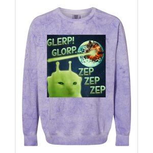 Funny Alien Cat Meme Glerp Glorp Zep Zep Colorblast Crewneck Sweatshirt