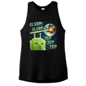 Funny Alien Cat Meme Glerp Glorp Zep Zep Ladies PosiCharge Tri-Blend Wicking Tank