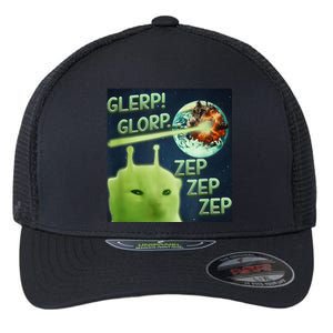 Funny Alien Cat Meme Glerp Glorp Zep Zep Flexfit Unipanel Trucker Cap