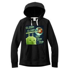 Funny Alien Cat Meme Glerp Glorp Zep Zep Women's Fleece Hoodie