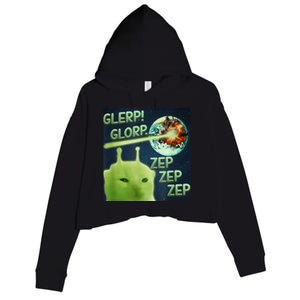 Funny Alien Cat Meme Glerp Glorp Zep Zep Crop Fleece Hoodie