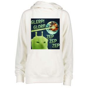 Funny Alien Cat Meme Glerp Glorp Zep Zep Womens Funnel Neck Pullover Hood