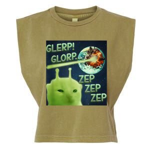 Funny Alien Cat Meme Glerp Glorp Zep Zep Garment-Dyed Women's Muscle Tee