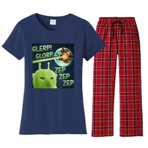 Funny Alien Cat Meme Glerp Glorp Zep Zep Women's Flannel Pajama Set