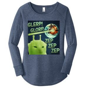 Funny Alien Cat Meme Glerp Glorp Zep Zep Women's Perfect Tri Tunic Long Sleeve Shirt