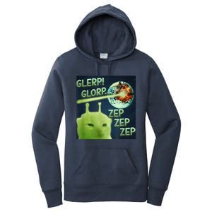 Funny Alien Cat Meme Glerp Glorp Zep Zep Women's Pullover Hoodie