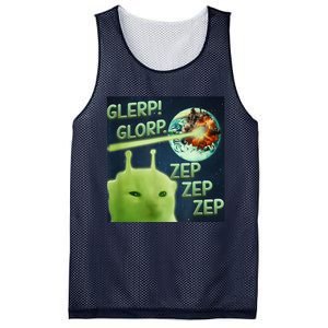 Funny Alien Cat Meme Glerp Glorp Zep Zep Mesh Reversible Basketball Jersey Tank