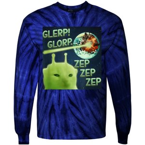 Funny Alien Cat Meme Glerp Glorp Zep Zep Tie-Dye Long Sleeve Shirt