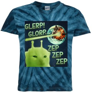 Funny Alien Cat Meme Glerp Glorp Zep Zep Kids Tie-Dye T-Shirt