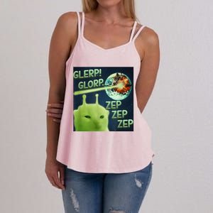 Funny Alien Cat Meme Glerp Glorp Zep Zep Women's Strappy Tank