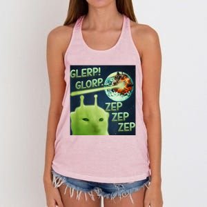 Funny Alien Cat Meme Glerp Glorp Zep Zep Women's Knotted Racerback Tank