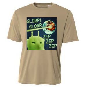 Funny Alien Cat Meme Glerp Glorp Zep Zep Cooling Performance Crew T-Shirt