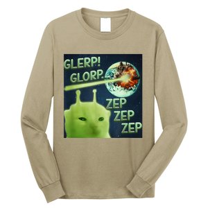 Funny Alien Cat Meme Glerp Glorp Zep Zep Long Sleeve Shirt