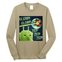 Funny Alien Cat Meme Glerp Glorp Zep Zep Long Sleeve Shirt