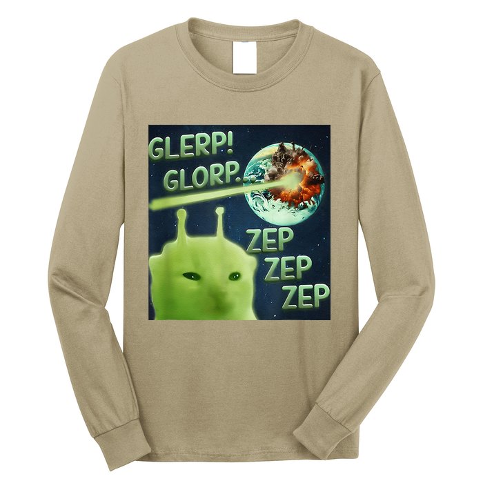 Funny Alien Cat Meme Glerp Glorp Zep Zep Long Sleeve Shirt