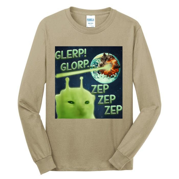 Funny Alien Cat Meme Glerp Glorp Zep Zep Tall Long Sleeve T-Shirt