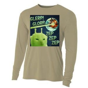 Funny Alien Cat Meme Glerp Glorp Zep Zep Cooling Performance Long Sleeve Crew