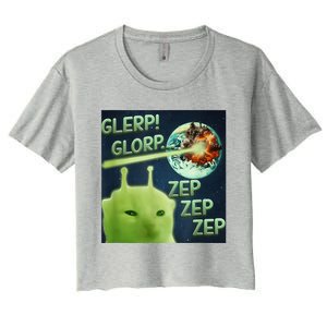 Funny Alien Cat Meme Glerp Glorp Zep Zep Women's Crop Top Tee