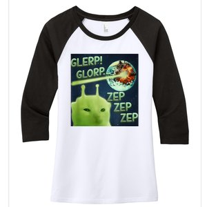 Funny Alien Cat Meme Glerp Glorp Zep Zep Women's Tri-Blend 3/4-Sleeve Raglan Shirt