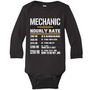 Funny Auto Car Mechanic Hourly Rate Best Gift Idea Baby Long Sleeve Bodysuit