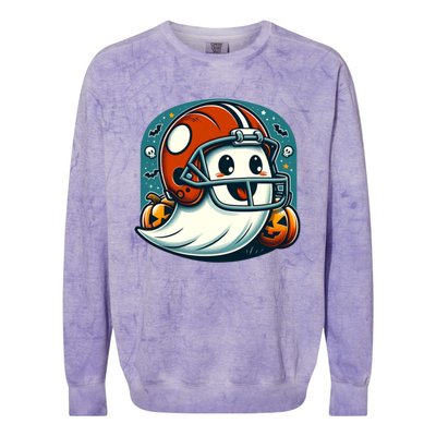 Funny And Cute Halloween Ghost Wearing Football Helmet Meaningful Gift Colorblast Crewneck Sweatshirt