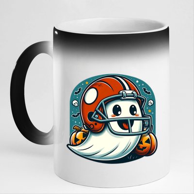 Funny And Cute Halloween Ghost Wearing Football Helmet Meaningful Gift 11oz Black Color Changing Mug