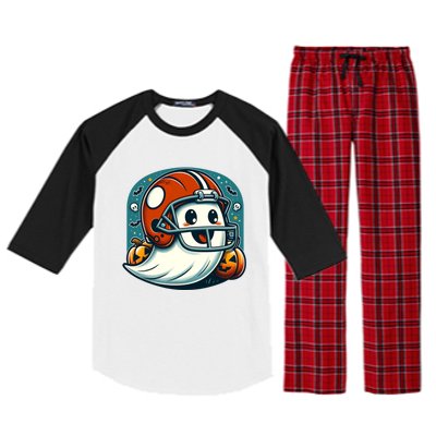 Funny And Cute Halloween Ghost Wearing Football Helmet Meaningful Gift Raglan Sleeve Pajama Set