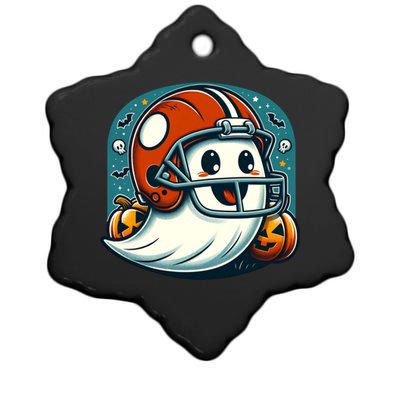 Funny And Cute Halloween Ghost Wearing Football Helmet Meaningful Gift Ceramic Star Ornament