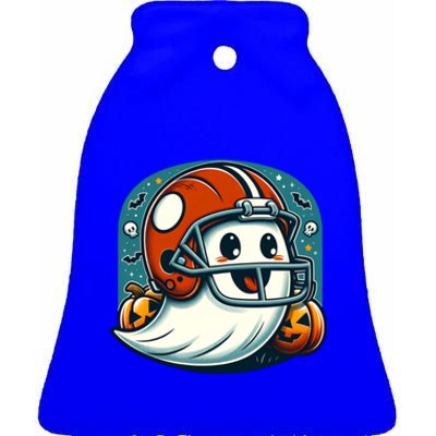 Funny And Cute Halloween Ghost Wearing Football Helmet Meaningful Gift Ceramic Bell Ornament