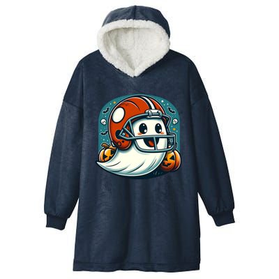 Funny And Cute Halloween Ghost Wearing Football Helmet Meaningful Gift Hooded Wearable Blanket