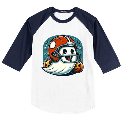 Funny And Cute Halloween Ghost Wearing Football Helmet Meaningful Gift Baseball Sleeve Shirt