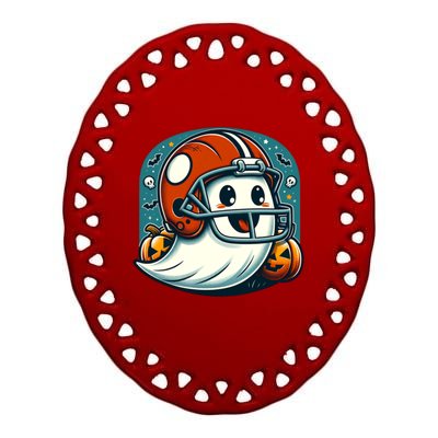 Funny And Cute Halloween Ghost Wearing Football Helmet Meaningful Gift Ceramic Oval Ornament