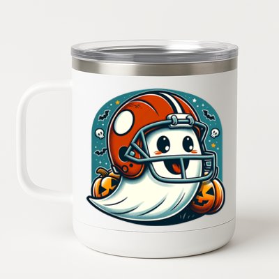 Funny And Cute Halloween Ghost Wearing Football Helmet Meaningful Gift 12 oz Stainless Steel Tumbler Cup