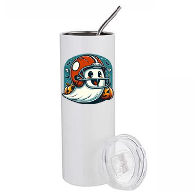 Funny And Cute Halloween Ghost Wearing Football Helmet Meaningful Gift Stainless Steel Tumbler