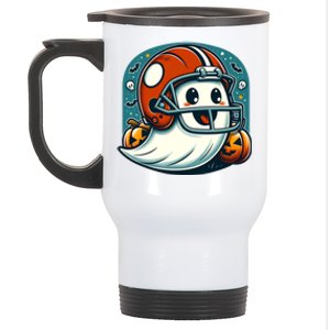 Funny And Cute Halloween Ghost Wearing Football Helmet Meaningful Gift Stainless Steel Travel Mug